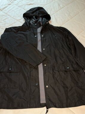 St. John's Bay Black Hooded Raincoat with Front Pockets